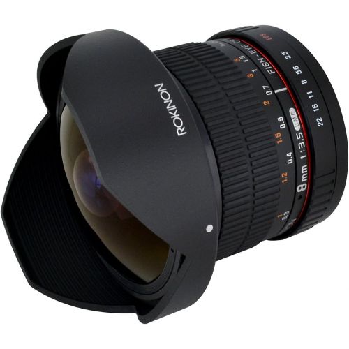  Rokinon HD8M-C 8mm f3.5 HD Fisheye Lens with Removeable Hood for Canon DSLR 8-8mm, Fixed-Non-Zoom Lens