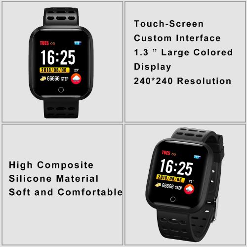  Roksy Inc Smart Watch with Blood Pressure Heart Rate Sleep Monitor, IP67 Waterproof Fitness Tracker Watch with Pedometer Calorie Counter for Women Men Kids, Back to School Activity Fitness f