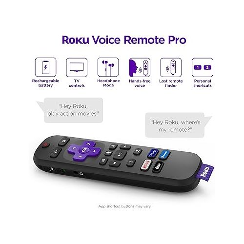  Roku Ultra | The Ultimate Streaming Device 4K/HDR/Dolby Vision/Atmos, Rechargeable Roku Voice Remote Pro, Ethernet Port, Hands-Free Controls, Lost Remote Finder, Free & Live TV