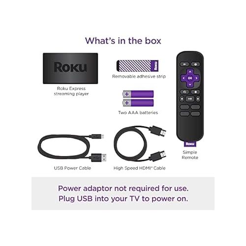  Roku Express HD Streaming Device with High-Speed HDMI Cable and Simple Remote, Guided Setup, and Fast Wi-Fi (2022) (Renewed)