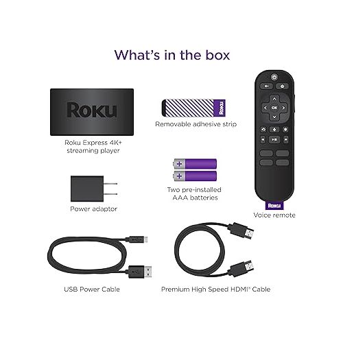  Roku Express 4K+ | Roku Streaming Device 4K/HDR, Roku Voice Remote, Free & Live TV