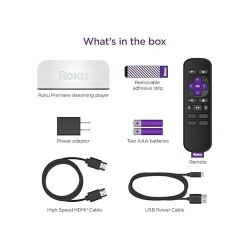  Roku 3920RW-SW Premiere | 4K/HDR Streaming Media Player Wi-Fi Enabled with Premium High Speed HDMI Cable and Simple Remote