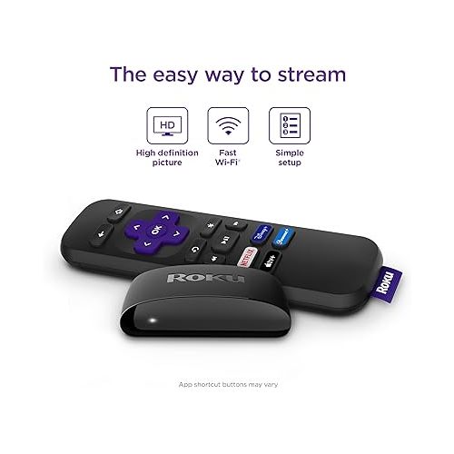  Roku Express | HD Roku Streaming Device with Standard Remote (no TV controls), Free & Live TV