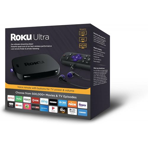  [아마존베스트]Roku Ultra | 4K/HDR/HD Streaming Player with Enhanced Remote (Voice, Remote Finder, Headphone Jack, TV Power and Volume), Ethernet, MicroSD and USB