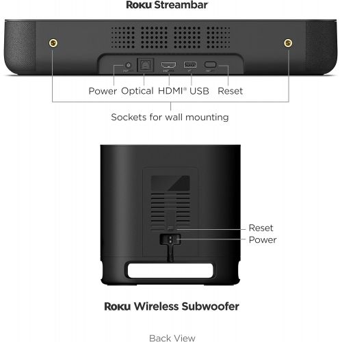  [아마존베스트]Roku Streambar, 4K/HD/HDR Streaming Media Player & Premium Audio All in One, Includes Roku Voice Remote, Released 2020 + Roku Wireless Subwoofer