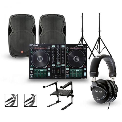 롤랜드 Roland},description:Built around the rugged and powerful Roland DJ-202 DJ controller and two Harbinger V1015 15 active speakers, this DJ package has all the components a digital DJ