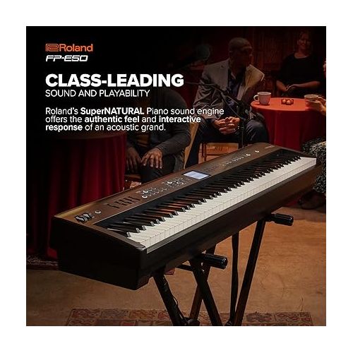 롤랜드 Roland FP-E50 Digital Piano & RockJam Xfinity Heavy-Duty, Double-X, Pre-Assembled, Infinitely Adjustable Piano Keyboard Stand with Locking Straps