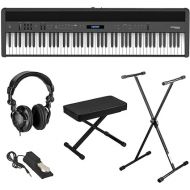 Roland FP-60X 88-Key SuperNATURAL Portable Digital Piano, Black Bundle with Stand, Bench, Sustain Pedal, Studio Monitor Headphones