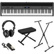 Roland FP-60X 88-Key SuperNATURAL Portable Digital Piano, Black Bundle with Stand, Bench, Sustain Pedal, Studio Monitor Headphones (Black)