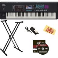 Roland Fantom-08 Synthesizer Keyboard - Bundle with Double Braced X-Style Keyboard Stand, Sustain Pedal, Instructional DVD, Online Piano Lessons, and Austin Bazaar Polishing Cloth