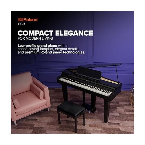 롤랜드 Roland GP-3 Digital Low-Profile Grand Space-Saving Footprint | Premium Piano Technologies | Authentic Tone and Touch | Immersive Sound | Onboard Bluetooth