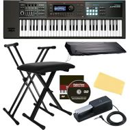 Roland Juno DS-61 Synthesizer Bundle with Sustain Pedal, Adjustable Stand, Bench, Dust Cover, Austin Bazaar Instructional DVD, Online Piano Lessons, and Polishing Cloth