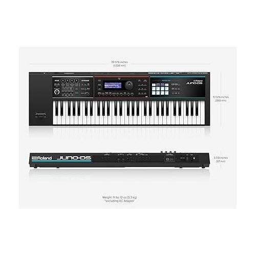 롤랜드 Roland Juno DS-61 Synthesizer Bundle with Sustain Pedal, Adjustable Stand, Bench, Dust Cover, Austin Bazaar Instructional DVD, Online Piano Lessons, and Polishing Cloth