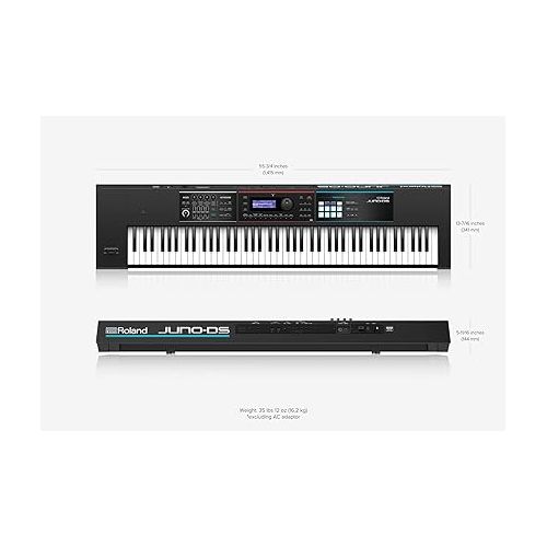 롤랜드 Roland Juno DS-88 Synthesizer Bundle with Sustain Pedal, Adjustable Stand, Bench, Dust Cover, Austin Bazaar Instructional DVD, Online Piano Classes, and Polishing Cloth