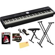 Roland FP-E50 Digital Piano Bundle with Adjustable Stand, Bench, Deluxe Sustain Pedal, Piano Book, Instructional DVD, Online Piano Lessons, and Austin Bazaar Polishing Cloth - Black