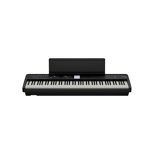 롤랜드 Roland FP-E50 Digital Piano Bundle with Adjustable Stand, Bench, Deluxe Sustain Pedal, Piano Book, Instructional DVD, Online Piano Lessons, and Austin Bazaar Polishing Cloth - Black