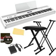 Roland FP-60X 88-Key Digital Piano Bundle with Adjustable Stand, Bench, Deluxe Sustain Pedal, Instructional DVD, Online Piano Lessons, and Austin Bazaar Polishing Cloth - White