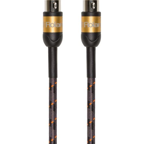 롤랜드 Roland Black Instrument Cable, Angled/Straight 1/4-Inch Jack, Gold series, 15 feet (RMIDI-G15)