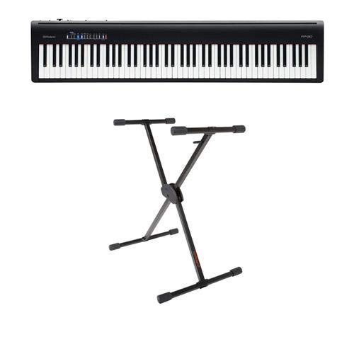 롤랜드 Roland Roland FP-30 Digital Piano (Black) - With Roland KS-10X Single Brace Adjustable X-Style Keyboard Stand