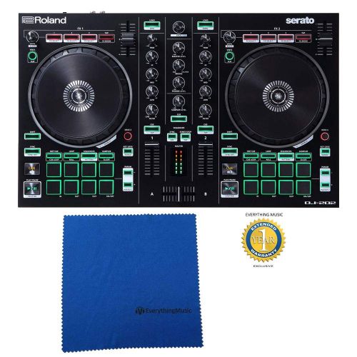 롤랜드 Roland DJ-202 2-channel 4-deck Serato Intro DJ Controller with Microfiber and Free EverythingMusic 1 Year Extended Warranty