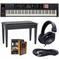 Roland PK 88-key Weighted-action Music Workstation FA-08 + ISK HP2000 Headphone + DPB-500CBD Duet Piano Bench with Storage wFree 3.5mm AUX Cable & Magnet Car Mount