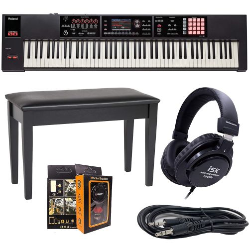  Roland PK 88-key Weighted-action Music Workstation FA-08 + ISK HP2000 Headphone + DPB-500CBD Duet Piano Bench with Storage wFree 3.5mm AUX Cable & Magnet Car Mount