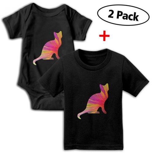  RolandraceColorful Cute Funny Cat Infant Bodysuit & T-Shirt Matching Set 100% Cotton