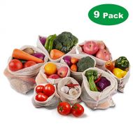 [아마존 핫딜]  [아마존핫딜]Roleadro Wiederverwendbar Gemuesebeutel, 9er Set Baumwolle Stoff Obstbeutel mit Kordelzug Gewichtsangabe Gemuesenetze Waschbar Veggie Bag Eco Mehrweg Obst Beutel und Brotbeutel