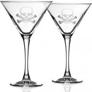 [아마존베스트]Rolf Glass Skull and Cross Bone Martini Glass - Set of 2 Stemmed 10 ounce Martini Glasses - Lead-Free Glass - Etched Cocktail Glasses - Made in the USA