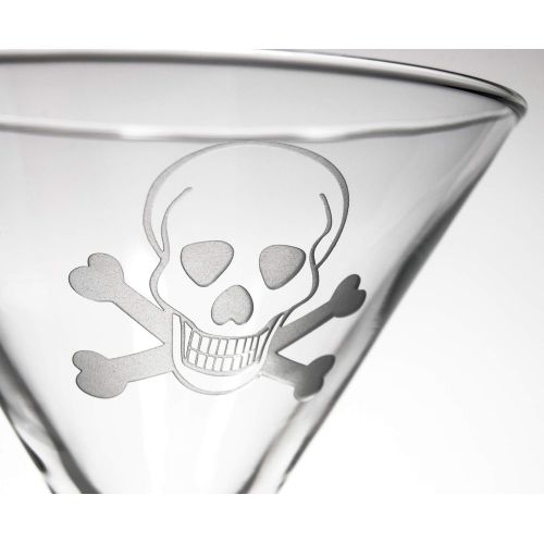  [아마존베스트]Rolf Glass Skull and Cross Bone Martini Glass - Set of 2 Stemmed 10 ounce Martini Glasses - Lead-Free Glass - Etched Cocktail Glasses - Made in the USA