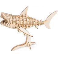 [아마존베스트]Rolife Build Your Own 3D Wooden Assembly Puzzle Wood Craft Kit Shark Model, Gifts for Kids and Adults