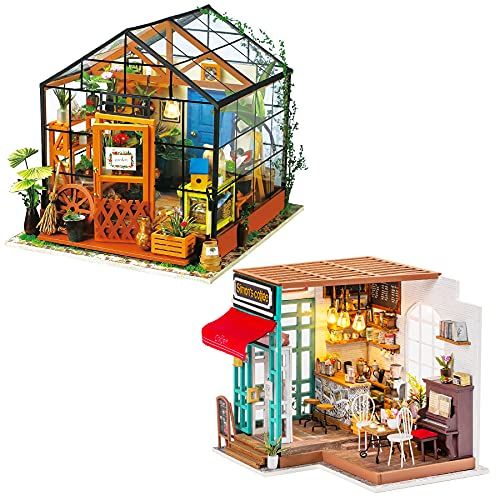  Rolife DIY Miniature Dollhouse Craft Model Kit for Adults to Build Simons Coffee & Cathys Greenhouse