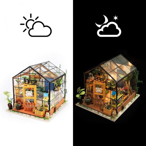  Rolife DIY Miniature Dollhouse Craft Model Kit for Adults to Build Simons Coffee & Cathys Greenhouse