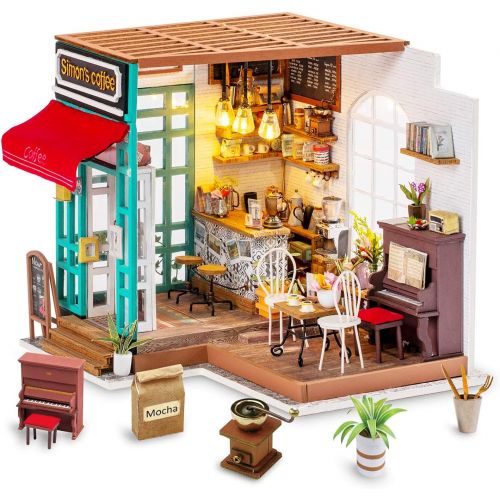  Rolife DIY Miniature Dollhouse Craft Model Kit for Adults to Build Simons Coffee & Cathys Greenhouse