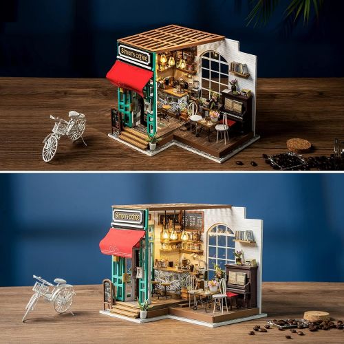  Rolife DIY Miniature Dollhouse Craft Model Kit for Adults to Build Simons Coffee & Cathys Greenhouse