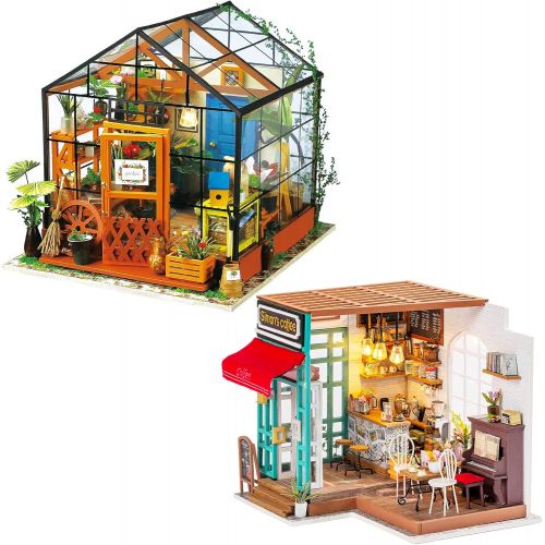  Rolife DIY Miniature Dollhouse Craft Model Kit for Adults to Build Simons Coffee & Cathys Greenhouse