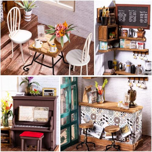  Rolife Dollhouse Wooden Mini House Crafts-DIY Model Kits with Furniture and Accessories- Handmade Construction Kit-Christmas Birthday Gifts for Boys Girls Women Friends (Simons Cof