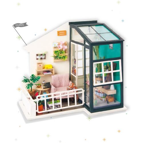  Rolife DIY Miniature Dollhouse Kit,Fancy Balcony with Furniture,Wooden Dollhouse Kit for Kids,Toy Playset Gift for Teens,Best Birthday/Christmas/Valentines Day Gift for Women and G