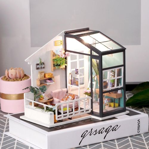  Rolife DIY Miniature Dollhouse Kit,Fancy Balcony with Furniture,Wooden Dollhouse Kit for Kids,Toy Playset Gift for Teens,Best Birthday/Christmas/Valentines Day Gift for Women and G