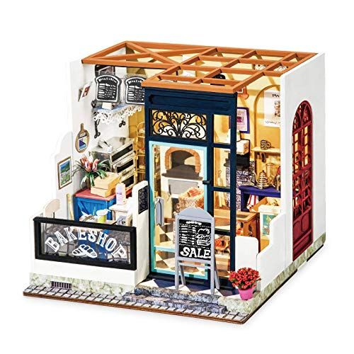  Rolife DIY Wooden Dollhouse Kit with Miniature Furniture,Model Building Kits with Accessories and LED, for Kids(Nancys Bake Shop)