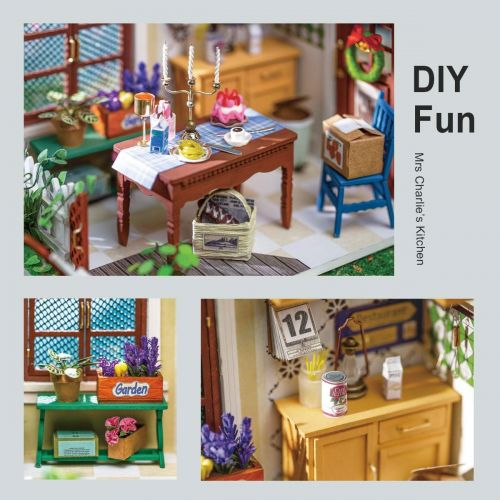  Rolife DIY Miniature Dollhouse Kit Kitchen Diorama Scale Model Gifts for Teens/Adults (Mrs Charlies Dinning Room)