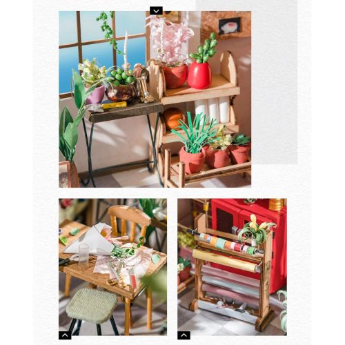  Rolife Miniature DIY Miniature Dollhouse with Furniture Set with LED,Tiny Building House Kit,Wooden Greenhouse Kits,Best Gift for Kids(Emilys Flower Shop)