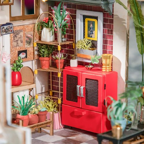  Rolife Miniature DIY Miniature Dollhouse with Furniture Set with LED,Tiny Building House Kit,Wooden Greenhouse Kits,Best Gift for Kids(Emilys Flower Shop)