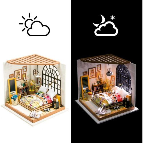  Rolife DIY Miniature Dollhouse Kit,Dreamy Bedroom with Furniture,Wooden Dollhouse Kit for Kids,Toy Playset Gift for Teens,Best Birthday/Christmas/Valentines Day Gift for Women and