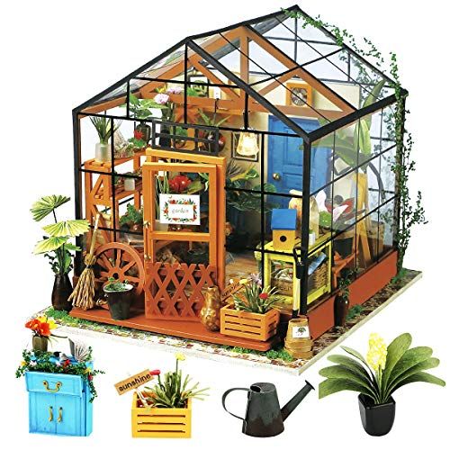  Rolife DIY Miniature Dollhouse Kit,Green House with Furniture and LED,Wooden Dollhouse Kit,Best Birthday and Valentines Day Gift for Women and Girls