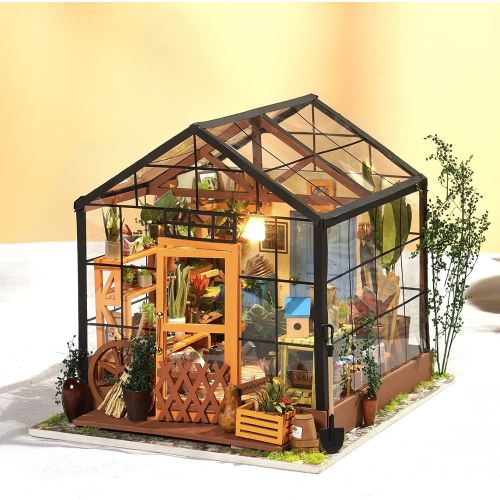  Rolife DIY Miniature Dollhouse Kit,Green House with Furniture and LED,Wooden Dollhouse Kit,Best Birthday and Valentines Day Gift for Women and Girls
