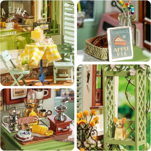  Rolife DIY Miniature House Kit-LED Tiny House Kit-1:24 Scale Dollhouse Kit as A Gift for Adults and Teens(Flowery Sweets & Teas)