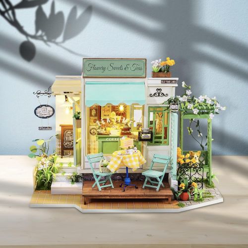  Rolife DIY Miniature House Kit-LED Tiny House Kit-1:24 Scale Dollhouse Kit as A Gift for Adults and Teens(Flowery Sweets & Teas)