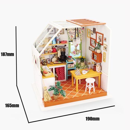  Rolife Dollhouse DIY Miniature Kit with Light-Wooden Mini House Set to Build-Handmade Playset with Accessories-Christmas Birthday Gifts for Boys Girls Women Friends (Jasons Kitchen