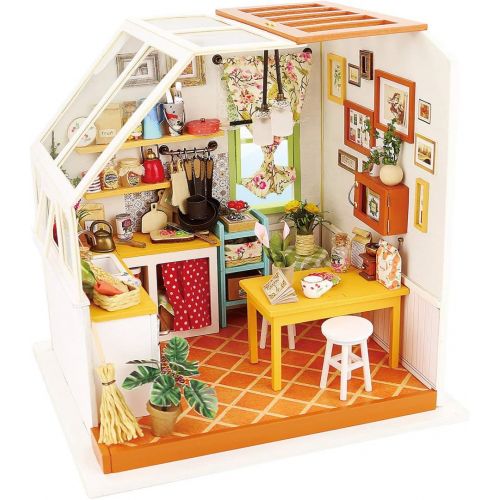  Rolife Dollhouse DIY Miniature Kit with Light-Wooden Mini House Set to Build-Handmade Playset with Accessories-Christmas Birthday Gifts for Boys Girls Women Friends (Jasons Kitchen